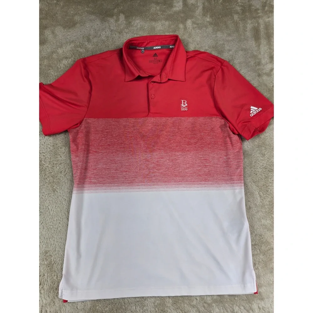 The Berkshire Country Club Adidas Mens Red White Gradient Golf Polo Shirt Size M